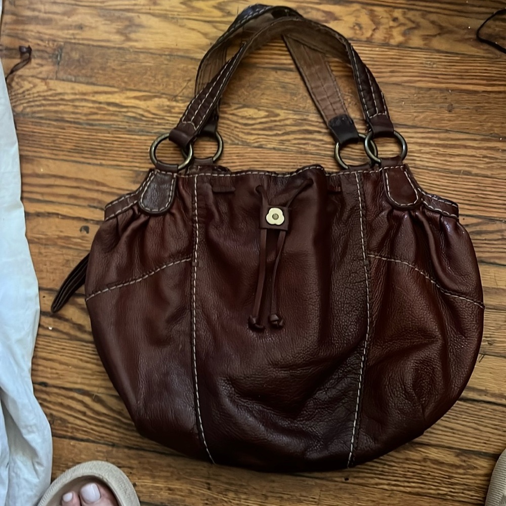 Lucky Brand Italian Leather Purse cognac brown slouchy shoulder hobo
